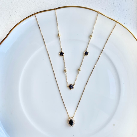 Colar solitário de safira com brilhantes 18k