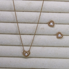 Colar coração com perola 18k