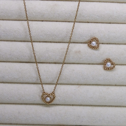 Colar coração com perola 18k