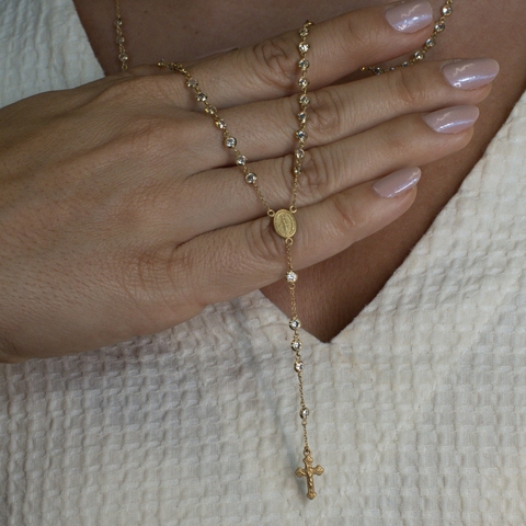 Colar Terço ouro 18k com cristais - comprar online