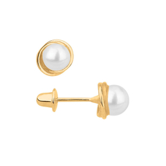 Brinco de pérola com detalhes laterais ouro 18k