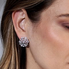 Brinco FLOR GRANDE PRESSÃO em zirconia branca prata 925 - comprar online