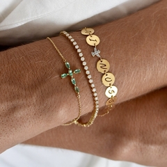 Pulseira cruz Esmeralda ouro 18k - loja online