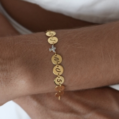 PULSEIRA PLACA PAI NOSSO OURO AMARELO 18K COM DIAMANTE - comprar online