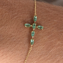 Pulseira cruz Esmeralda ouro 18k - comprar online