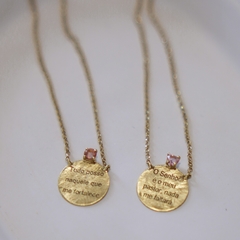 ESCAPULÁRIO SALMOS 18K OURO COM TOPÁZIO PEACH E PINK