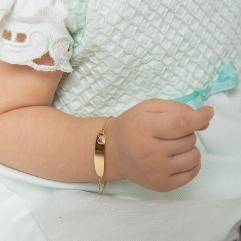 Pulseira Chapinha com laço e diamante ouro 18k