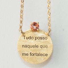 Imagem do ESCAPULÁRIO SALMOS 18K OURO COM TOPÁZIO PEACH E PINK