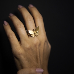 ANEL BORBOLETAS FOSCA BORDAS BRILHOSAS OURO 18K