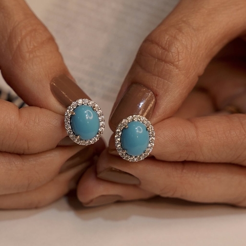 BRINCO REDONDO TURQUESA COM ZIRCÔNIAS PRATA 925