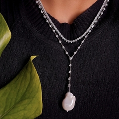 Colar gravata Riviera modelo faca com Pingente de Pérola Prata 925 - comprar online