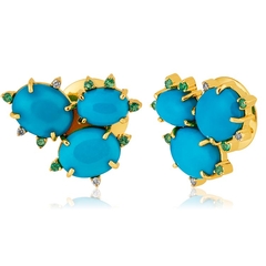 BRINCO BRILHANTE, TURQUESA E ESMERALDA OURO 18K - loja online