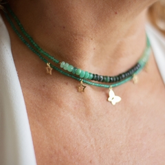 Colar Ouro 18k Ônix Verde e Esmeralda