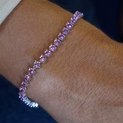 Pulseira RIVIERA 3GARRAS 3MM REDONDA em zirconia rosa prata 925 - comprar online