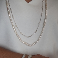 Colar pérola barroca retangular prata 925 ( 85Cm + 5CM extensor) - comprar online
