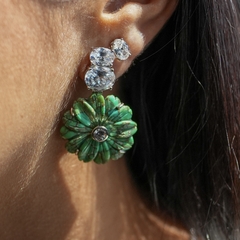 Brinco flor turquesa Verde reconstituída e zircônia prata 925 - comprar online
