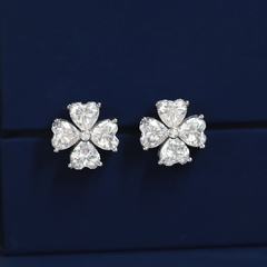 Brinco Flor G Com Banho De Ródio Em Moissanite Prata 925 - comprar online