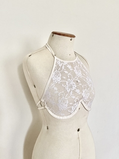 Top halter renda off white - comprar online