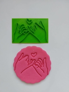 Sellos para galletitas porcelana ceramica manos agarradas san valentin