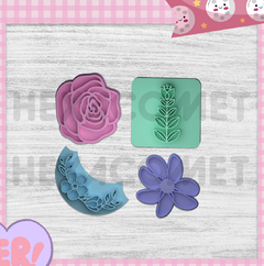 Sellos para galletitas porcelana ceramica flores packx4