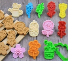 Sellos para galletitas porcelana ceramica flores jardineria packx11