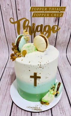 Caketopper para tortas Nombre Personalizado y cruz 15cm