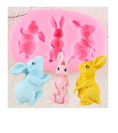 Molde de Silicone Coelhos Retro para Biscuit e Confeitaria
