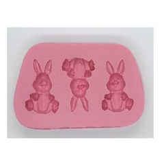 Molde de Silicone Trio de Coelhos para Confeitaria e Biscuit