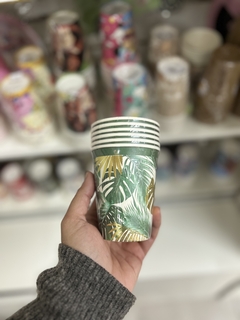 VASO HOJA DE PALMA DORADO x 6u