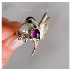 Anillo Colibrí con piedra natural - Luna Gitana