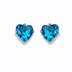 Brincos Femininos De Prata 925 Coração Zircônia Azul