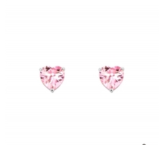Brinco de coracao rosa prata 925