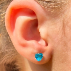 Brincos Femininos De Prata 925 Coração Zircônia Azul - comprar online