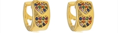 Brincos Argolas 3 Corações Cravejado Zircônias