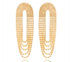 Brinco Oval Strass Dourado