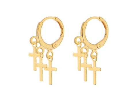 Brinco argolinha com pingente 3 cruz