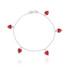 Pulseira Feminina de Prata 925 Coração Ponto de Luz Vermelho
