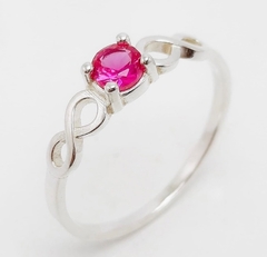 Anel soliratio pedra rosa prata 925