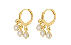 Brinco De Argola Com Pêndulos De Pérola Banhado Em Ouro 18k