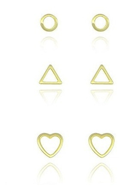 Kit Com 3 Pares De Brinco (círculo, Coração E Triângulo) - comprar online