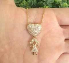 Colar corrente coração cravejado menina dourado - comprar online