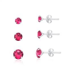 Trio de Brincos Prata 925 Na Cor Marsala