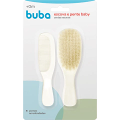 Kit Escova e Pente Baby Cerdas Naturais Neutro Buba