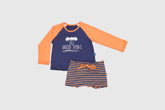 Conjunto de Camiseta e Sunga Baby Gut Marinho e Laranja