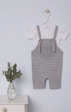 Conjunto Bebê Menino Body e Jardineira Funny Explorer Cinza/Branco (P/G) Mundo Faz de Conta