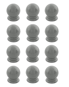 Kit com 12 Puxadores Para Gaveta Cômoda Armário Guarda Roupa Formato de Bolinha Plástico Cinza