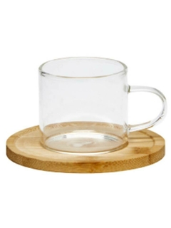Imagen de Tazas Cafe X6 De Vidrio C/plato Madera 90ml