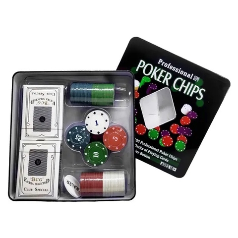 Jogo de poker profissional com 100 fichas e 2 baralhos - Imporiente