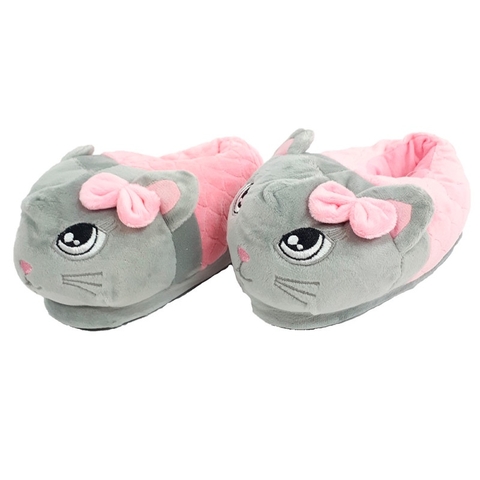 Pantufa 3D Gatinho Rosa / Cinza - Stuf