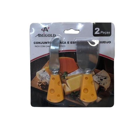 Conjunto de Faca e Espátula para Queijo em inox e plástico - Amigold